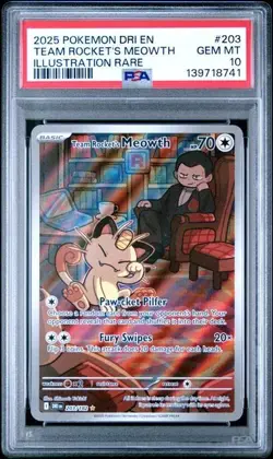 2025 POKEMON DRI EN-DESTINED RIVALS #203 TEAM ROCKET'S MEOWTH PSA 10 - Image 1