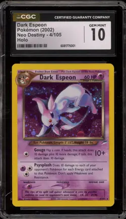 Pokemon Dark Espeon Neo Destiny Unlimited Holo Rare #4 CGC 10 Gem Mint - Image 1