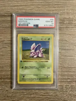 PSA 10 GEM MINT Nidoran 55/102 1st Edition SHADOWLESS Base Set Pokemon - Image 1
