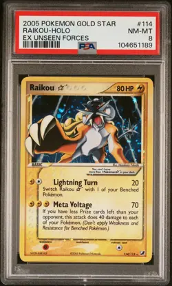 Pokemon 2005 EX Unseen Forces Gold Star #114 RaiKou-Holo PSA 8 - Image 1