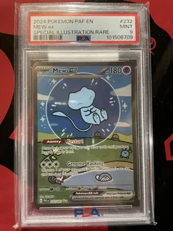 2024 Pokemon Paldean Fates #232 Mew Ex Special Illustration Rare PSA 9 Mint - Image 1