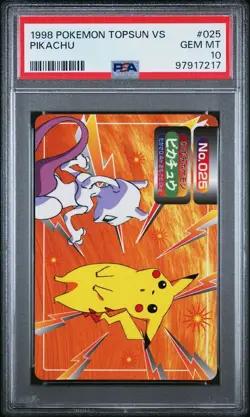 PSA 10 GEM MINT Pikachu Vs. Mewtwo 025 Topsun Carddass Vend Pokemon 1998 POP 9 - Image 1