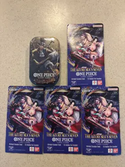 ONE PIECE TCG (1) VOL 2 TIN + (4) OP-14 SLEEVED BOOSTER PACKS. Sealed/Unopened. - Image 1