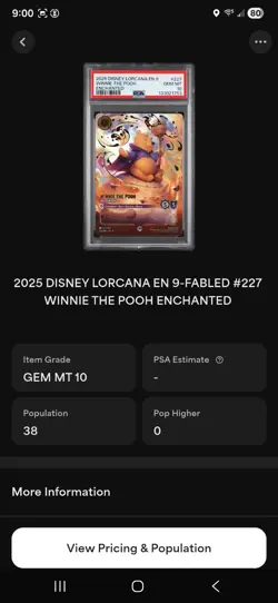 2025 DISNEY LORCANA EN 9-FABLED ENCHANTED WINNIE THE POOH HUNNY WIZARD PSA 10 - Image 3
