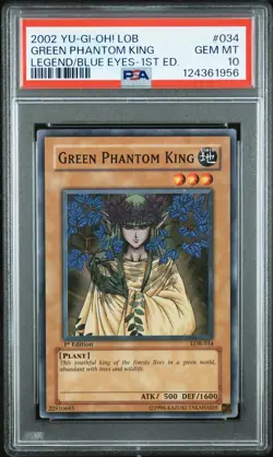 2002 YU-GI-OH! LOB-LEGEND OF BLUE EYES WHITE DRAGON GREEN PHANTOM KING PSA 10 - Image 1