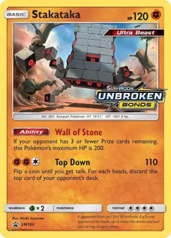 Stakataka Prerelease Promo Unbroken Bonds - Pokemon Sun & Moon Promo SM180 - Image 1