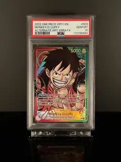 ✅2022 ONE PIECE OP01-ROMANCE DAWN ALTERNATE ART-ERRATA MONKEY D. LUFFY PSA 10 - Image 1