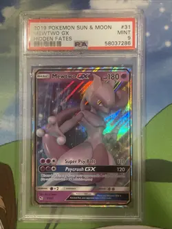 2019 Pokemon Sun & Moon Hidden Fates Mewtwo GX #31 PSA 9 MINT - Image 1