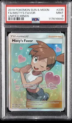 2019 POKEMON SUN & MOON UNIFIED MINDS #235 FULL ART/MISTY'S FAVOR PSA 9 - Image 1