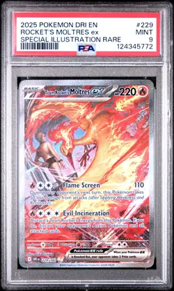 2025 POKEMON DRI EN-DESTINED RIVALS #229 TEAM ROCKET'S MOLTRES EX PSA 9 - Image 1