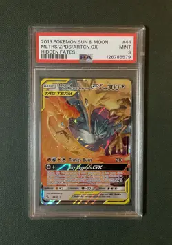 2019 Pokemon Sun & Moon Hidden Fates Artcn. GX Zpds Mltrs Hidden Fates PSA 9 #44 - Image 1