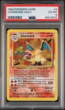 1999 POKEMON GAME CHARIZARD - HOLO - PSA 6 - #4 4/102 EX-MT GENUINE - Image 1