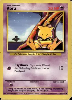 Abra 43/102 Common WOTC Base Set Pokemon - Image 1