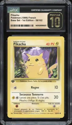 1999 Pokemon FRENCH 1st Edition Base Set Pikachu 58/102 CGC 10 PRISTINE - Image 1