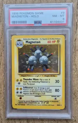 Base Set Magneton Holo (PSA 8) 9/102 Pokemon Card WOTC 1999 - Image 1