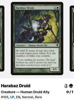 Wizards of the Coast Harabaz Druid MTG Worldwake #105 Green Rare Creature - Image 1