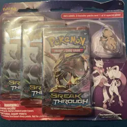 Pokemon XY BREAKthrough Blister 3 Pack Mega Mewtwo Y Pin TCG Sealed Evolution - Image 1