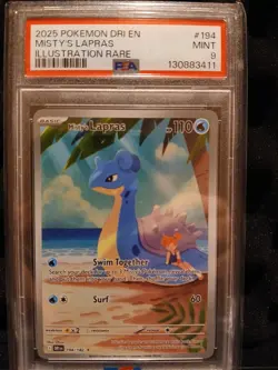 2025 POKEMON DESTINED RIVALS ILLUSTRATION RARE #194 MISTY'S LAPRAS PSA 9 - Image 1
