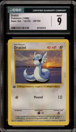Pokemon Dratini Base Set Shadowless 1st Edition #26 CGC 9 Mint - Image 1