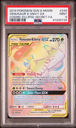 Venusaur & Snivy Gx - Pokemon Sun & Moon Cosmic Eclipse - 249/236 NM PSA 9 - Image 1