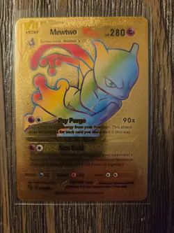 Pokemon Mewtwo VSTAR GOLD Foil Fan Art Collector Card - 280 HP - Image 1