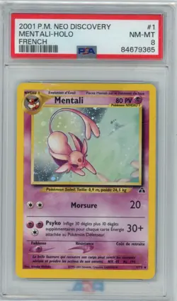 2001 Pokemon Mentali Holo Neo Discovery French #1 PSA 8 Very Rare POP 8 - Image 1