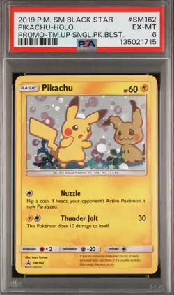 2019 POKEMON SM BLACK STAR PROMO #SM162 PIKACHU-HOLO PROMO-TM.UP PSA 6 - Image 1