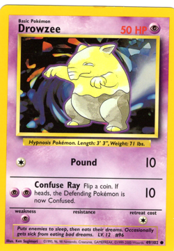 DROWZEE 49/102 BASE SET UNLIMITED POKEMON TCG CCG 2000 NM - Image 1