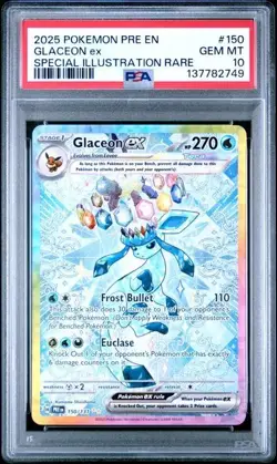 2025 Pokemon Prismatic Evolutions Glaceon ex #150 Illustration Rare PSA 10 - Image 1