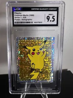 1998 Pokemon CGC 9.5 English Merlin Series 1 Holo Pikachu Sticker #S30 - Image 1