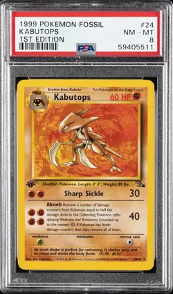 1999 POKEMON FOSSIL 1ST ED #24 KABUTOPS PSA 8 - Image 1