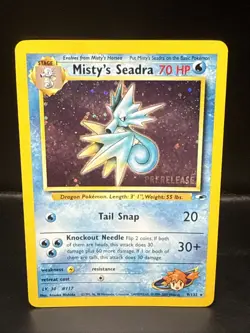 Pokemon TCG Misty's Seadra Holo Rare Gym Heroes Prerelease 9/132 CC - Image 2