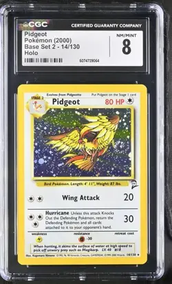 2000 Pokemon Base Set 2 Pidgeot Holo CGC 8 NM/MINT SWIRL 🌀 - Image 1