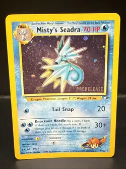 Pokemon TCG Misty's Seadra Holo Rare Gym Heroes Prerelease 9/132 CG Swirl - Image 1
