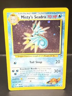 Pokemon TCG Misty's Seadra Holo Rare Gym Heroes Prerelease 9/132 CG Swirl - Image 2