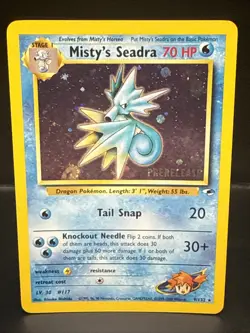 Pokemon TCG Misty's Seadra Holo Rare Gym Heroes Prerelease 9/132 CV Swirl - Image 1
