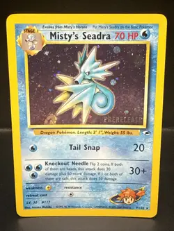 Pokemon TCG Misty's Seadra Holo Rare Gym Heroes Prerelease 9/132 CV Swirl - Image 2