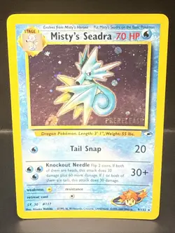 Pokemon TCG Misty's Seadra Holo Rare Gym Heroes Prerelease 9/132 CV Swirl - Image 3