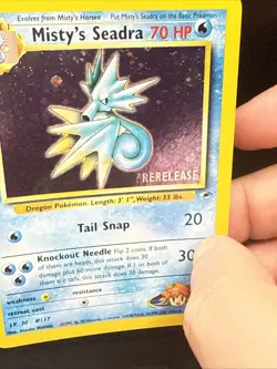 Pokemon TCG Misty's Seadra Holo Rare Gym Heroes Prerelease 9/132 C TSwirl - Image 3