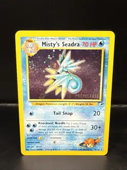 Pokemon TCG Misty's Seadra Holo Rare Gym Heroes Prerelease 9/132 Swirl AX - Image 1