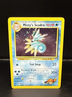 Pokemon TCG Misty's Seadra Holo Rare Gym Heroes Prerelease 9/132 Swirl AX - Image 2