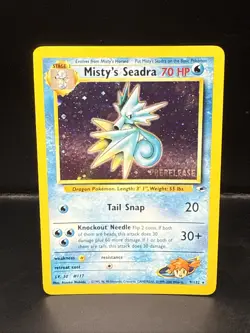 Pokemon TCG Misty's Seadra Holo Rare Gym Heroes Prerelease 9/132 BP - Image 1