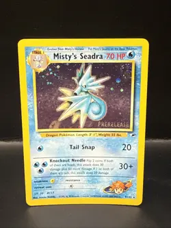 Pokemon TCG Misty's Seadra Holo Rare Gym Heroes Prerelease 9/132 K Swirl - Image 1