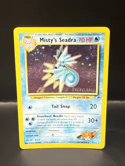 Pokemon TCG Misty's Seadra Holo Rare Gym Heroes Prerelease 9/132 K Swirl - Image 2