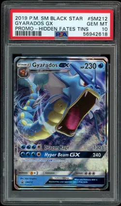 2019 Pokemon Sun & Moon Black Star SM212 Hidden Fates TIN Gyarados GX PSA 10 - Image 1
