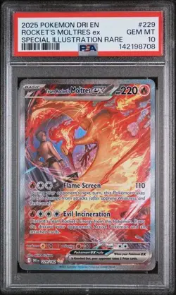 2025 POKEMON DRI EN-DESTINED RIVALS #229 TEAM ROCKET'S MOLTRES EX PSA 10 - Image 1