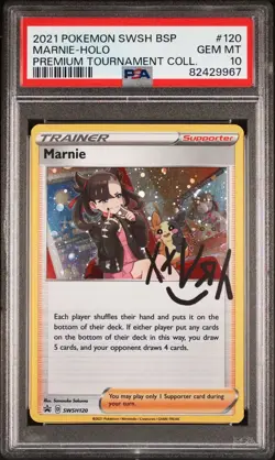 2021 POKEMON SWSH BLACK STAR PROMO #120 MARNIE-HOLO PSA 10 - Image 1