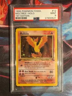 1999 Pokemon Fossil 1st Edition #12 Moltres - Holo PSA 9 - Image 1