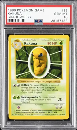 1999 POKEMON BASE SET SHADOWLESS #33 KAKUNA PSA 10 - Image 1
