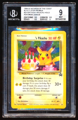 Birthday Pikachu Holo 1999-2002 WOTC Black Star Promo #24 Pokemon League BGS 9 - Image 1